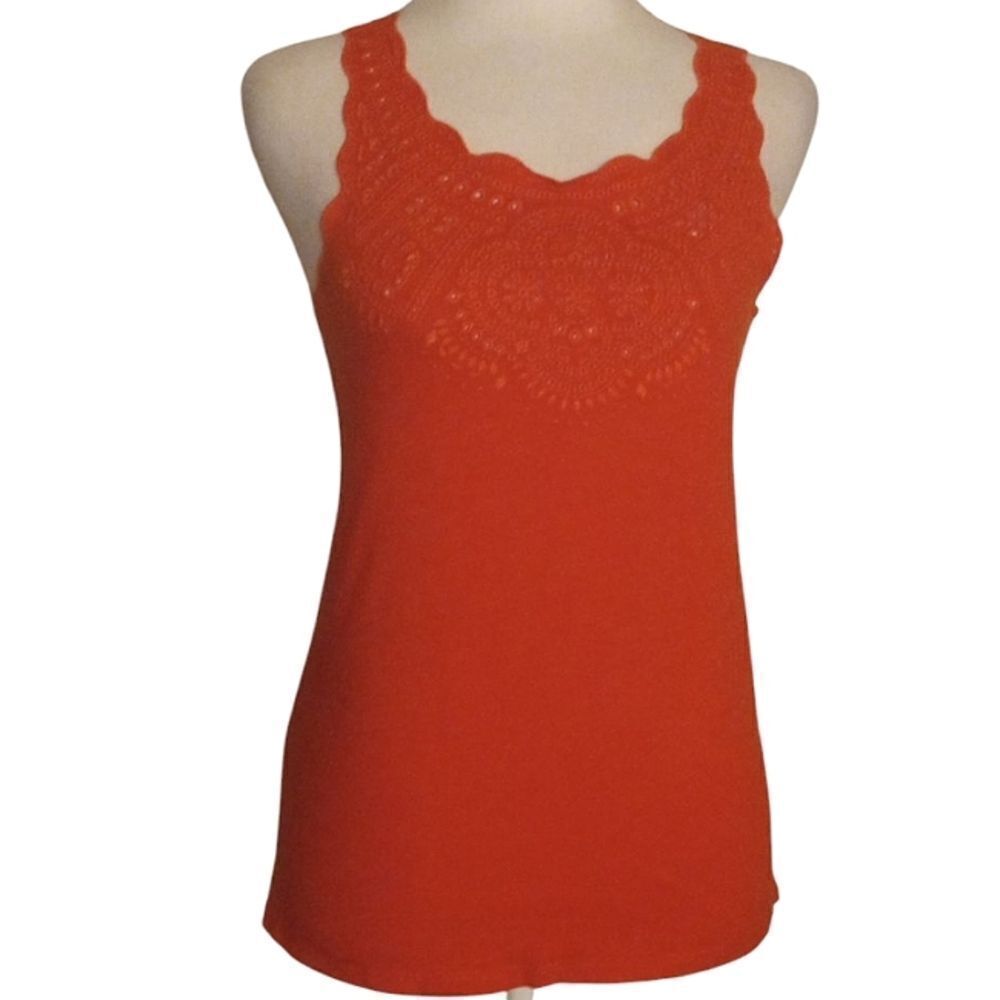 J. Crew Orange Scalloed Trim Eyelet Detail Cotton Tank Top Size XS